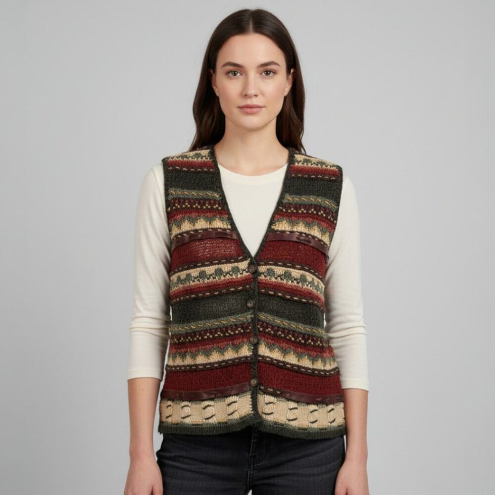 Vintage Carolina Colours Knit Sweater Vest Womens Size Medium Striped Multicolor